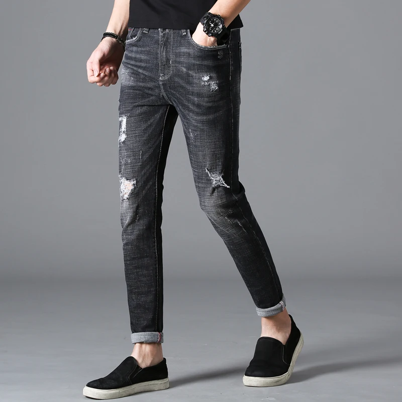 

Summer men's wholesale jeans Denim Hole style bike Ripped jeans men Thin section pants Youth Slim trousers Elasticity, Picture color