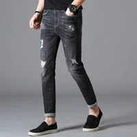

Summer men's wholesale jeans Denim Hole style bike Ripped jeans men Thin section pants Youth Slim trousers Elasticity