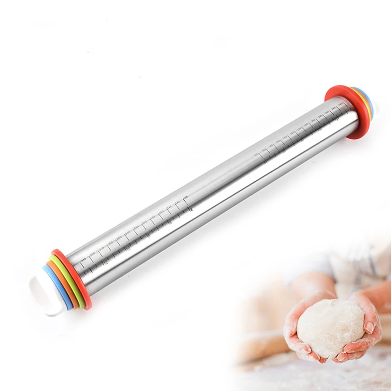 16 Inch French Rolling Pin With Thickness Ring Adjustable Stainless