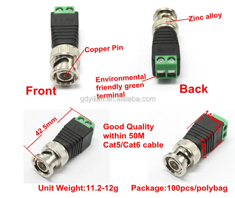 Cctv Monitor Bnc Connector/female&male Copper Bnc Plug To Terminal