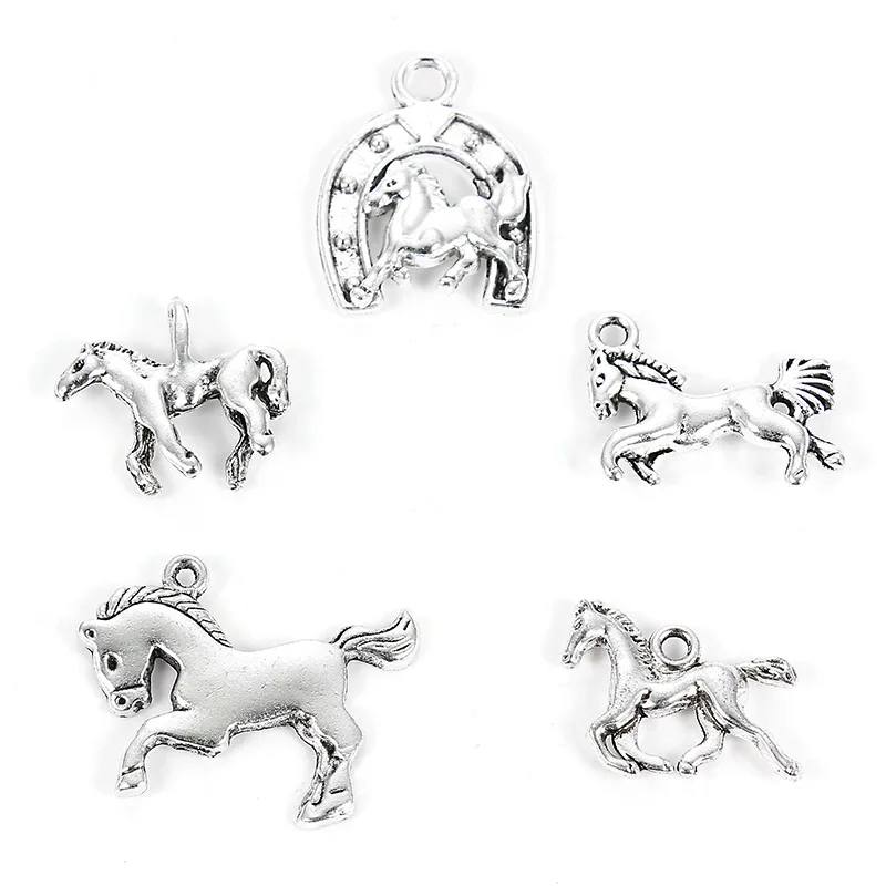 

Mixed Tibetan Silver Horse Horseshoe Charms Pendant DIY Jewelry Making Findings, Ancient silver
