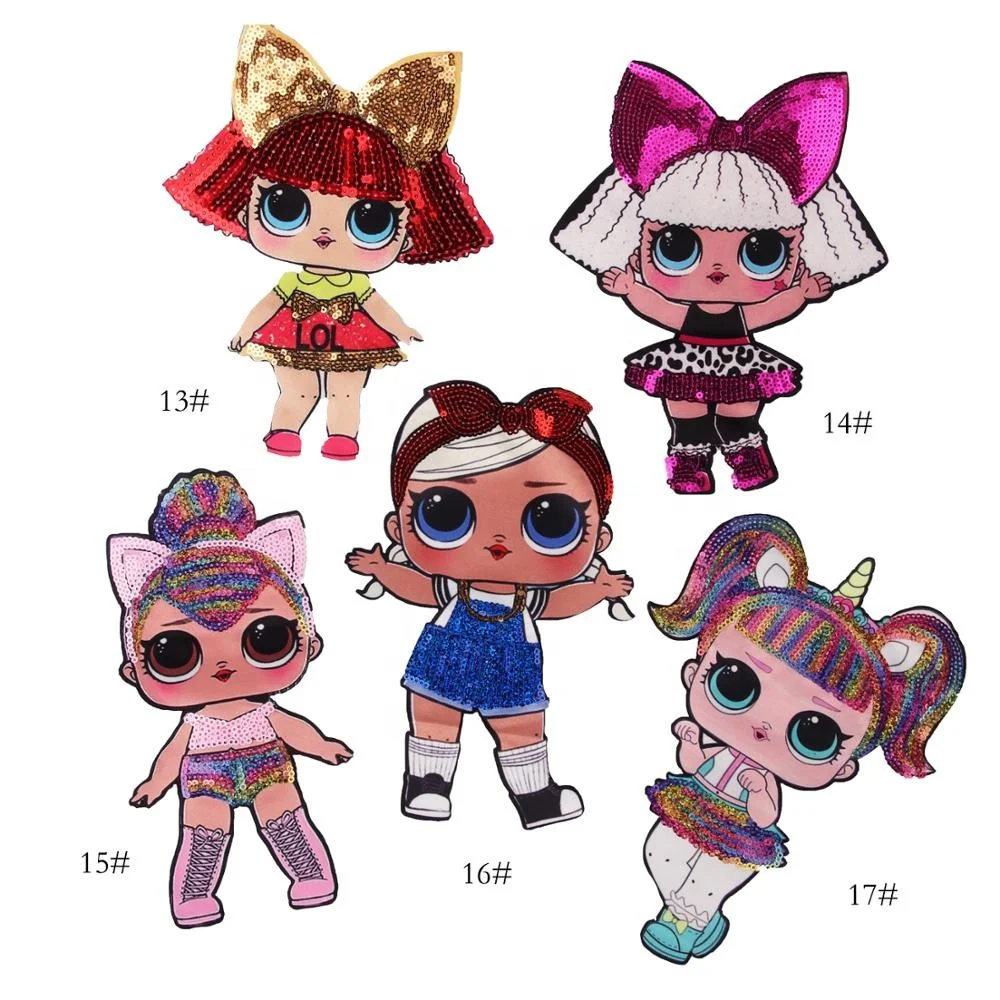 

GUGUTREE big embroidery girl patch,sequined badges for T-shirts,girls appliques