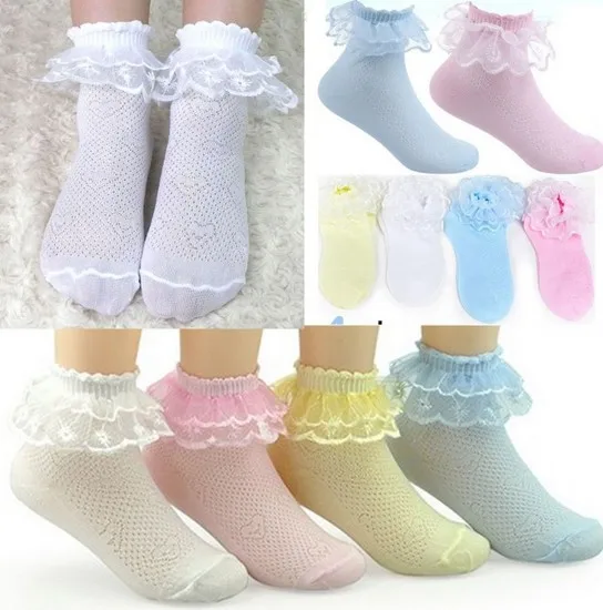 5 Pairs Retro Lace Ruffle Frilly Ankle Short Socks Ladies Princess Girl socks
