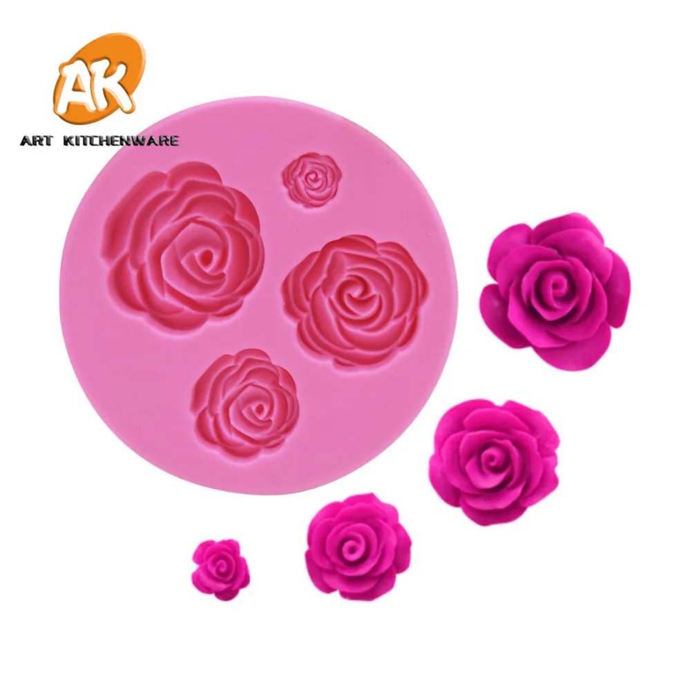 

AK Rose Flower Silicone Mold Gum Paste Fondant Decorating Moulds Cupcake Chocolate Mould Cake Tools SM-018, Pink