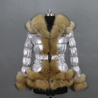 

New fashion winter real raccoon fur trim hood puffer jacket for women