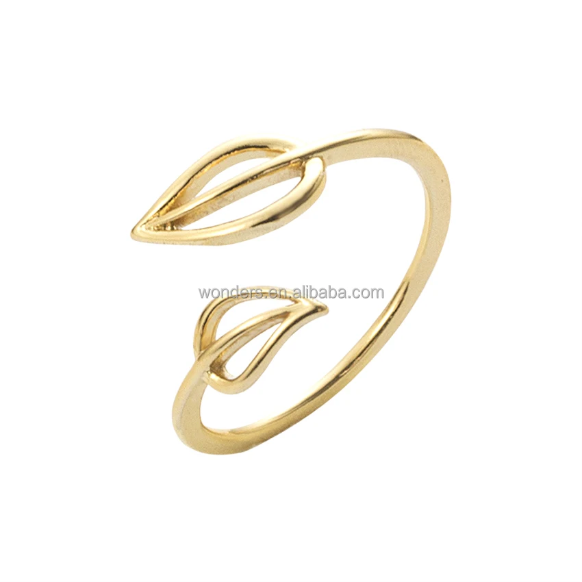 

Elegant Two Open Leaves Rings Fashion Jewelry 2017 Gold Plated Ring For Women Girls All Fingers Ring