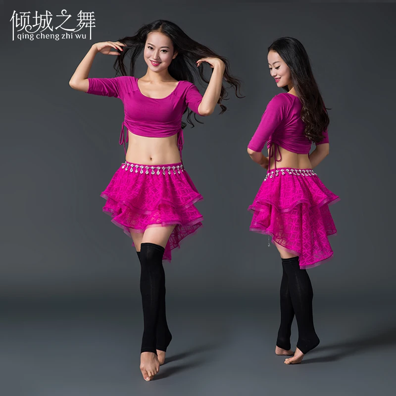 

ZM149 Practice belly dancing clothing Modal and Lace bellydance dress for women, :purple rose red ,brilliant yellow ,purplish blue ,dark green