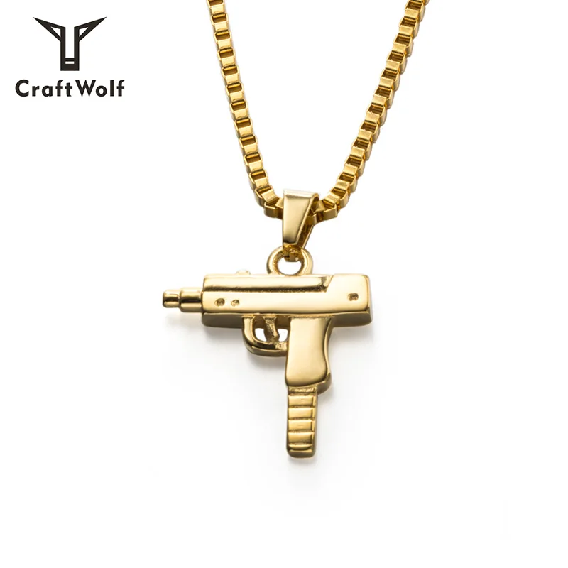 

Craft Wolf Fashion Jewellery Stainless Steel Machine Gun UZI Necklace, Gold;steel