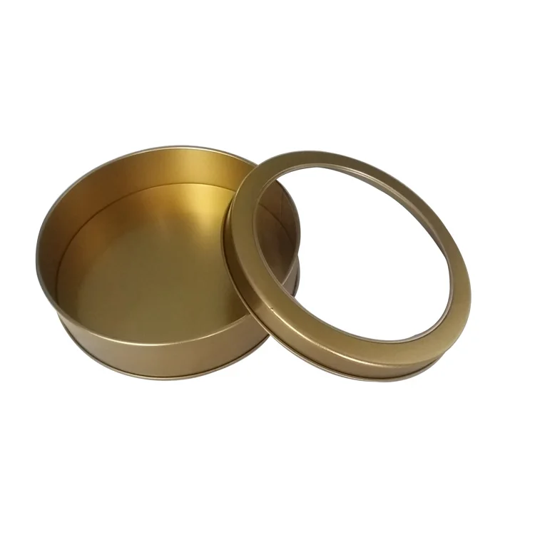 Gold Cookie Packaging Round Tin Box,Cake Tin With Clear Lid,Bulk Tin