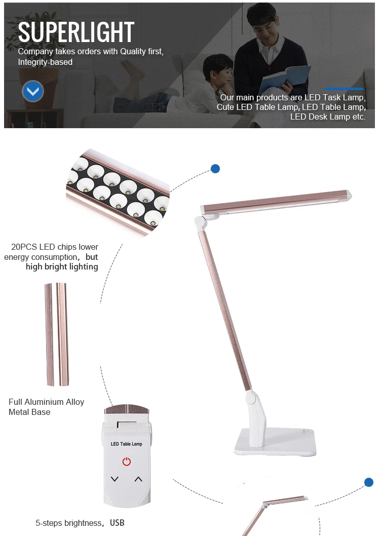 High Lumen High Brightness Cri>90 Metal Led Desk Lamp For Working