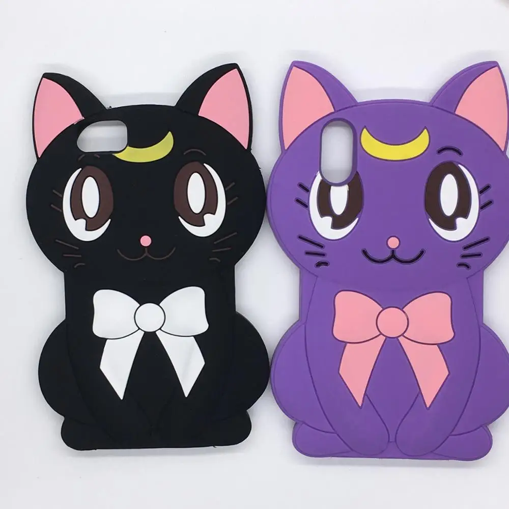 

Custom Printed Stylish Cute Cat Shape Rubber Silicone Phone Case, White/black have stock;accept customized