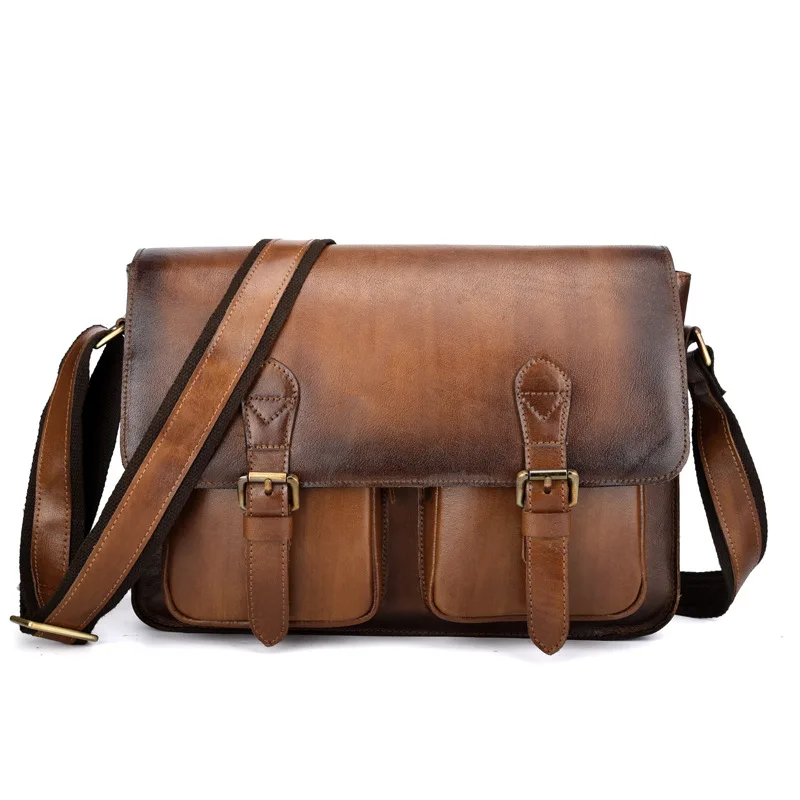 

Vintage Brushed Color Handmade Messenger Bags Laptop Computer Business Bag Genuine Leather Briefcase For Men