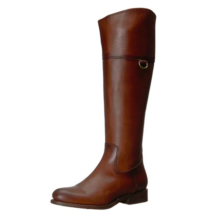 cowhide leather flat heel boots