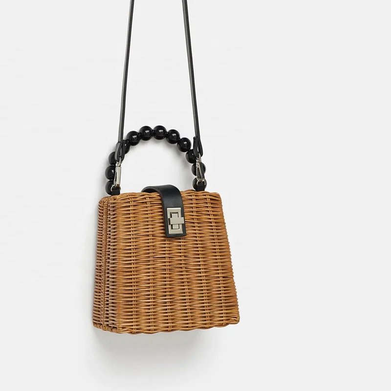 

Natural Rattan Straw Crossbody Bag Small Box Handbag for Young Lady