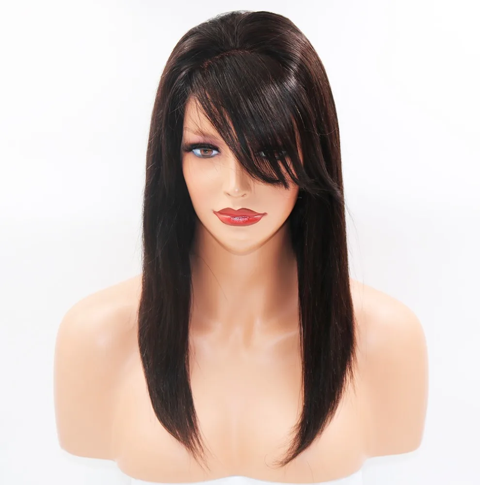 

Glueless Short Wig With Side Bangs 360 Lace Frontal Wig Human Hair Wigs Bob Style Brazilian Virgin Hair Lace Front Wig, Natural color human hair wig