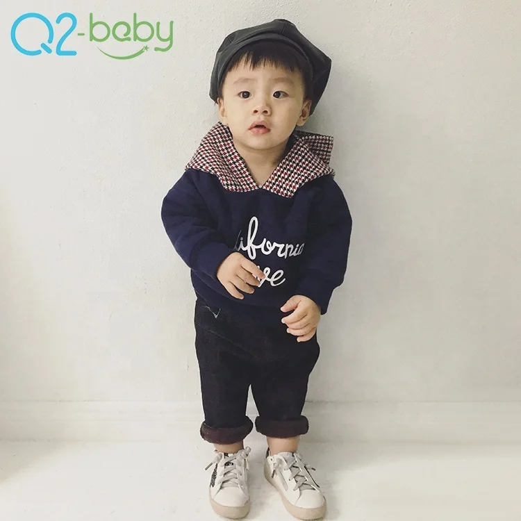 
Korean version winter cotton double layer plus velvet thickening plaid boys girls baby hoodie sweater 