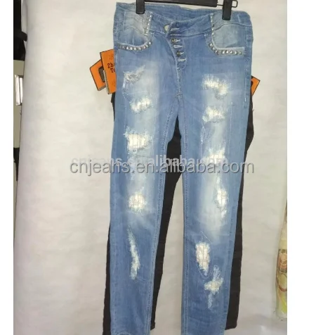 

GZY new design model stock a lot stylish fashional biker jeans ripped hole for girls