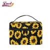 Makeup Train Case Sunflower Black Pattern Carrying Portable Zip Travel Cosmetic Brush Bag Organizer Large for Girls Women