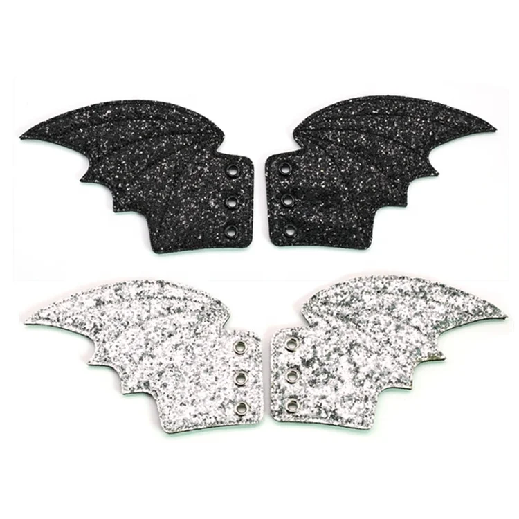 

Wholesale Shoe Accessories Bat Glitter Shoe Wings Shoe Decorations Pu+glitter  YQXY-0027 Eco-friendly 1 Pairs Shwings, Black and silver