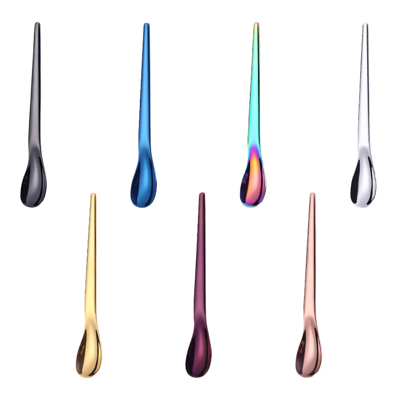 

Newest 304 Stainless Steel Small Coffee Stirring Spoon 7 Color Ice Cream Dessert Japanese Style Spoon, Silver,gold,rose gold,black,rainbow,bule,purple