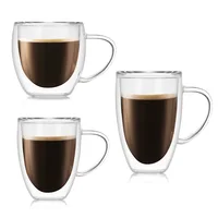 

Custom Logo Double Wall Borosilicate Glass Coffee Tea Cup Mug With Handle