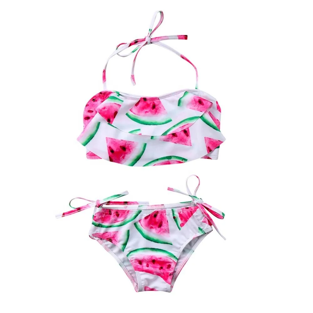 

2Pcs Kids Girls Swimsuit Toddler Girls Halter Watermelon Bathing Suit Bikini Sets, As picture