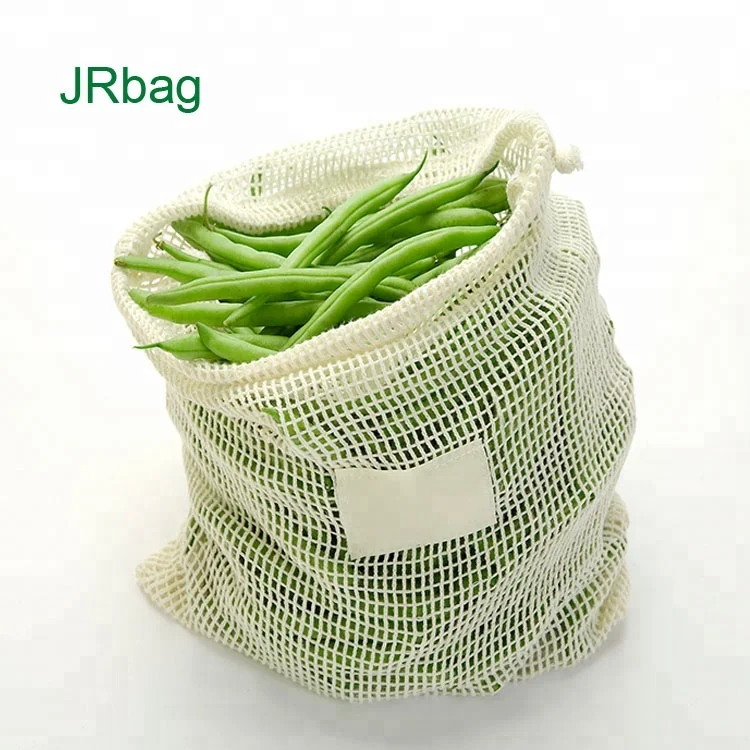 Customize Reusable 100% Cotton Eco-friendly Net Fruit Vegetable Packaging Drawstring Mesh Bags For Supermarket