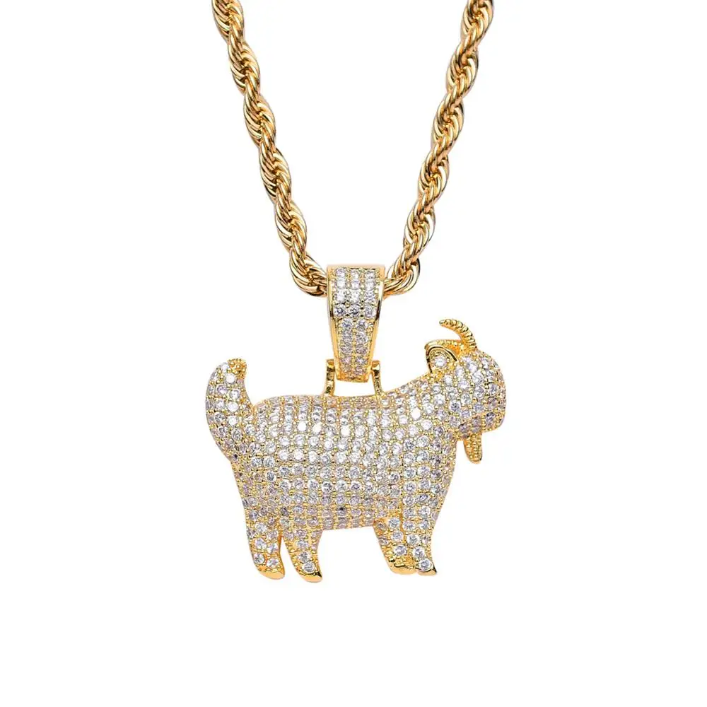 

European Personalized Hiphops Real Gold Plated Iced Out Pave Bling Bling Cubic Zirconia Goat Pendant Necklace, As picture show