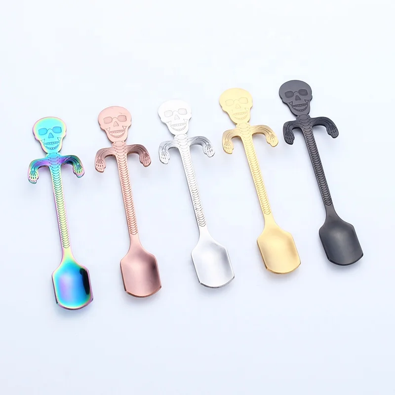 Skull Shape stainless steel 304  mini metal dessert coffee spoon