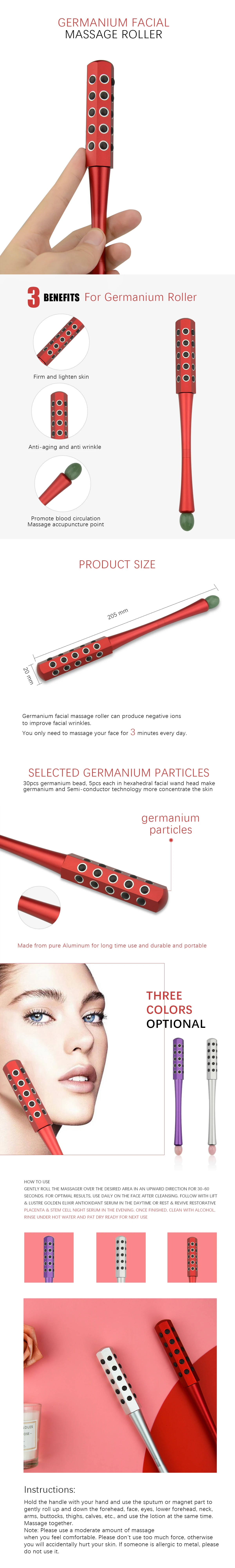 2019 Hot Selling Germanium Face slim massager, Mini Germanium Face Massage Roller