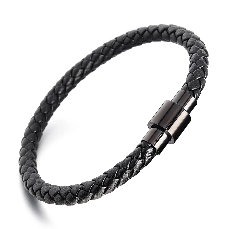 

Stainless Steel Braided Leather Bracelet for Men Women Wrist Cuff Bracelet, Black, blue, brown