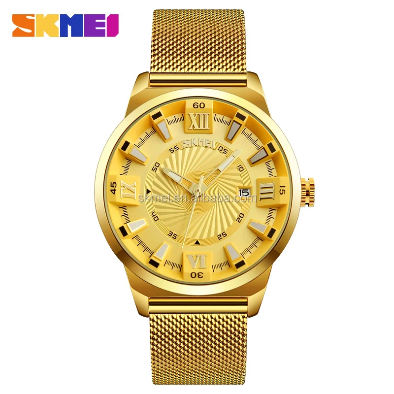 

New Arrival SKMEI 9166 Mens Luxury Gold Plated Watch Japan Mov't 304 Stainless Steel Quartz Wristwatch, Black/blue/gold/white