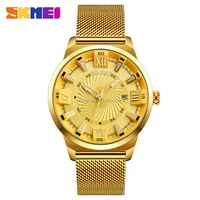 

New Arrival SKMEI 9166 Mens Luxury Gold Plated Watch Japan Mov't 304 Stainless Steel Quartz Wristwatch