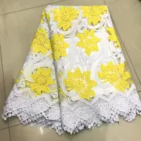 

High quality African lace fabrics white yellow french lace fabric 2018 embroidery Nigerian tulle lace with stones