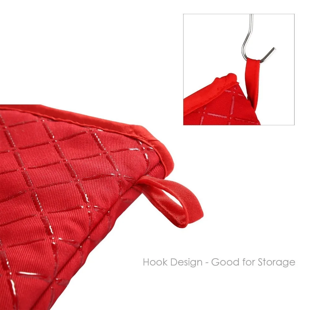 
Wholesale Red Non-Slip Heat-Resistant Silicone Kitchen Cooking Lattice Double Oven Gloves 