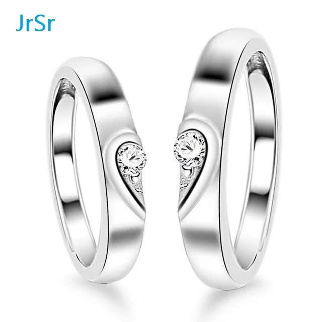 

latest double heart shape adjustable couple ring 925 silver gemstone for wedding