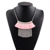 Fancy Pink Tassel Style Jewelry Statement Necklace For Party