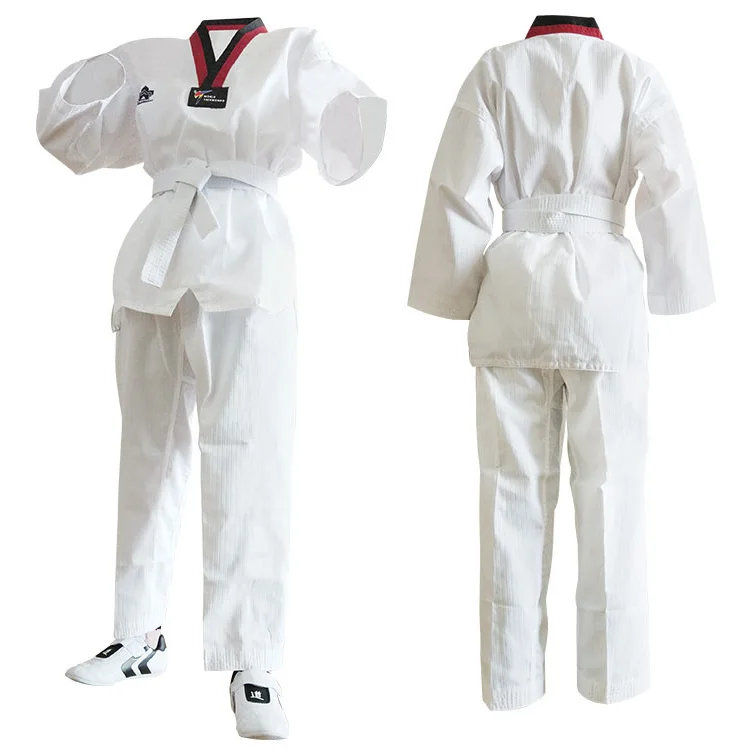 

Custom white v neck wtf dobok martial arts uniform kids taekwondo uniforms