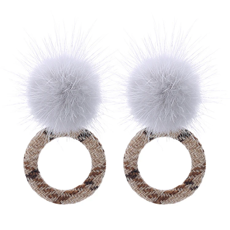 

New Elegant Round Circle Pom Pom Ball Drop Earrings Sweet Winter Vintage Circle Dangle Earrings (KDR051), Same as the picture