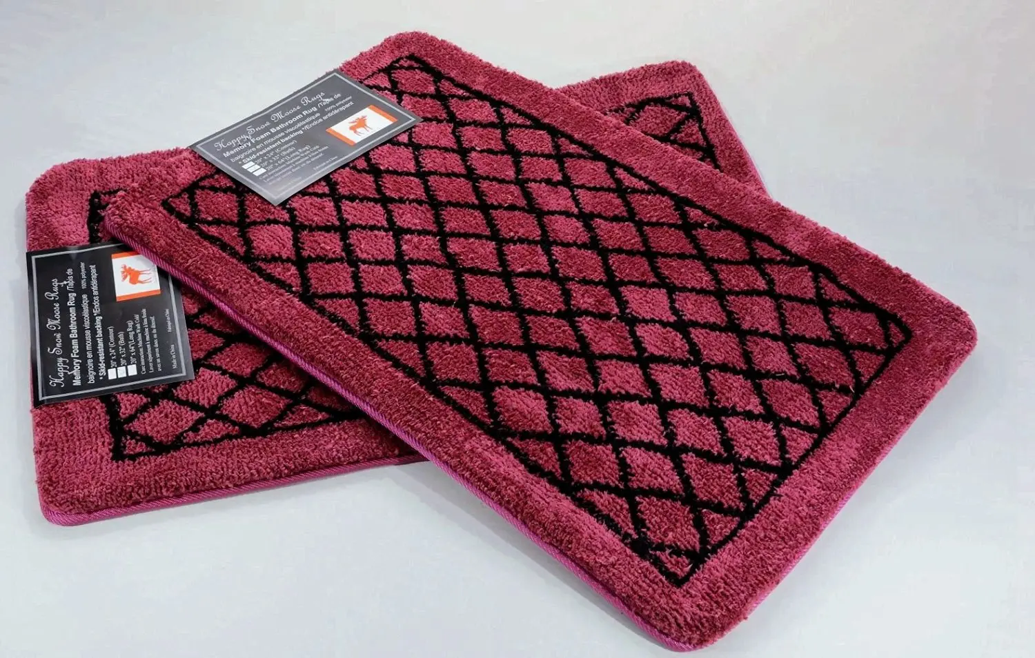 Buy Diamond Burgundy 2 Piece Set Memory Foam Bath Mat,rectangle 32"x 20
