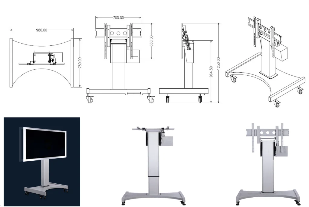 Electric Adjustable Height Interactive Whiteboard Stand For Smart TV Touch Monitors Floor Or Wall Mount Bracket