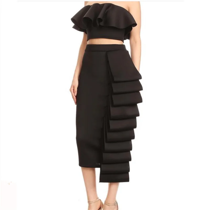 

2 Piece Set Women Clothing Summer Sexy Crop Tops Pencil Skirt Sets Off Shoulder Backless Ruffles Club Night Party Slim Y11088, N/a