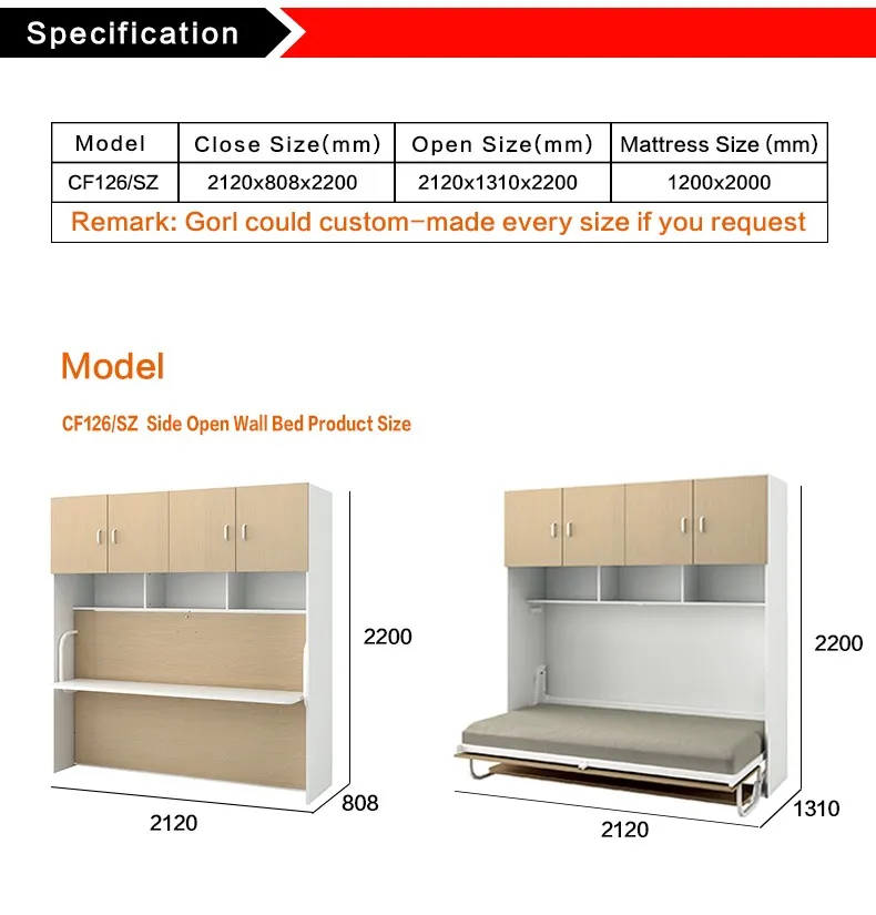 Gorl High Quality Wall Bed Mechanism,Hidden Wall Bed,Used Wall Bed