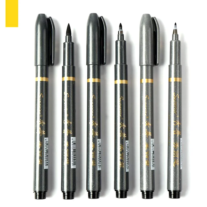 黒ブラシマーカーペンレタリングのための 3 サイズ黒書道インクペン