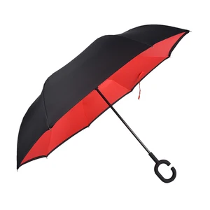 Image of Custom Windproof Double Layer C Handle Pongee Inverted Reverse Umbrella