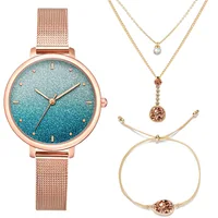 

Fashion Ladies Starry Sky Dial Watch Women Mesh Band Elegant Quartz Watches With Necklace Bracelet Set Reloj de mujer