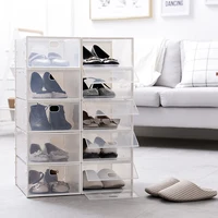 

Best Selling DIY Clear Stackable High-heel Ottoman Transparent Drop-front Plastic Storage Dustproof Box Container For Shoe