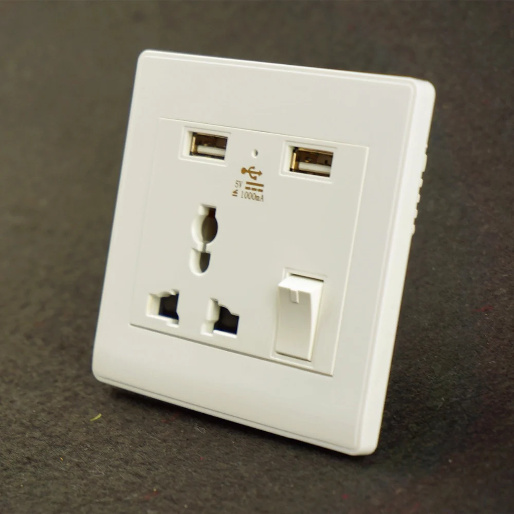 多功能五孔墙式插座,带双 5v 1a usb 插座插座电源通用插座开关插座