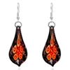 Lampwork Murano Glass Pendant Earrings Teardrop Shape 3D Flower Lampwork Glass Earrings