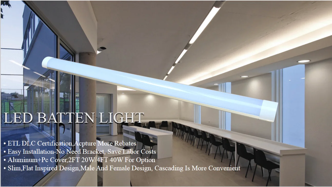 Factory price with DLC ETL Batten light 2FT 20W Linkable version